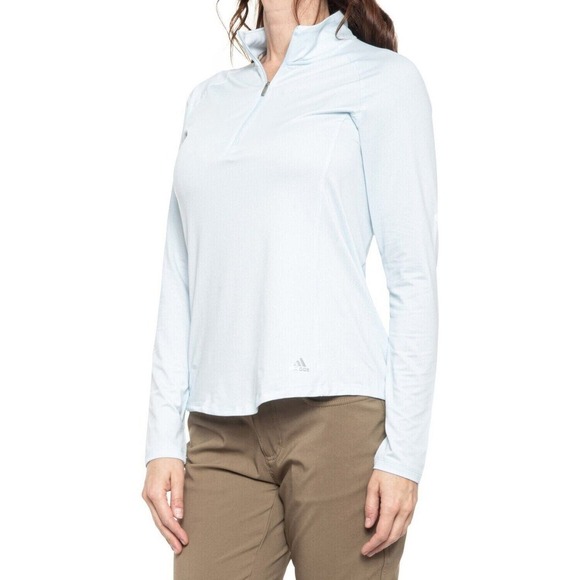 ADIDAS Golf Zip Neck UPF 50 Mesh Long Sleeve GOLF SHIRT Women's Small Green - Picture 2 of 8